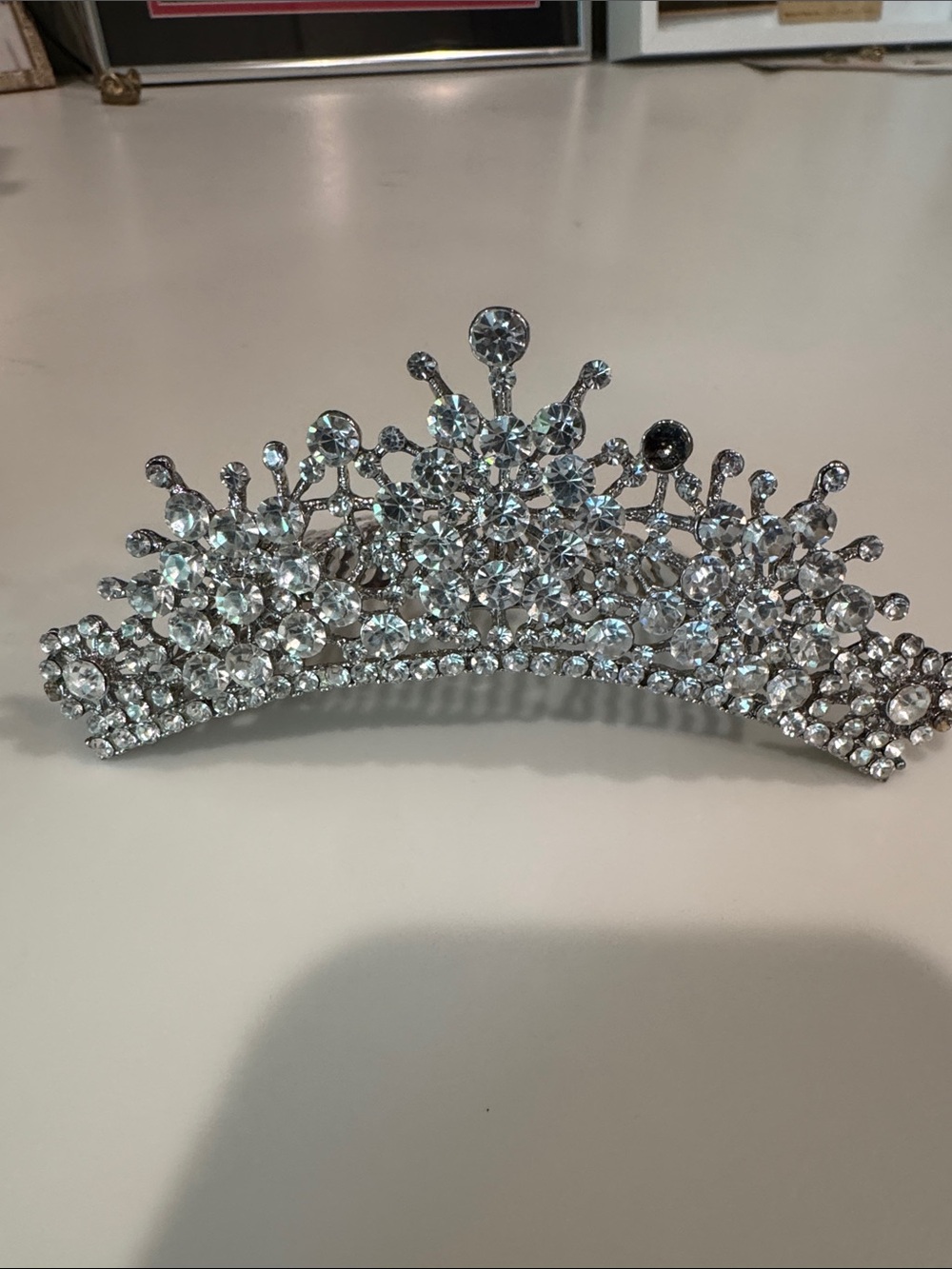 Crystal Rhinestone Tiara Hair Comb - Silver Sparkle